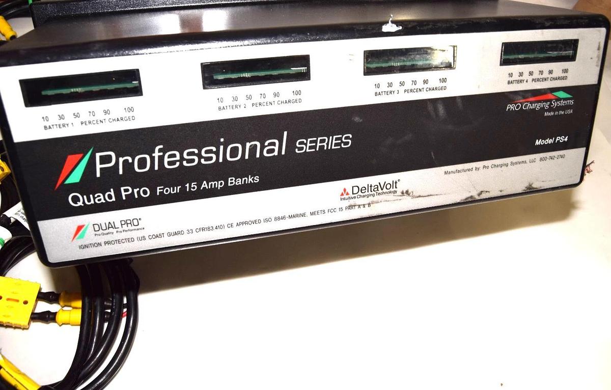 Used DeltaVolt PS4 Quad Pro Four 15Amp (4-Banks) Lithium Marine Battery Charger Boat