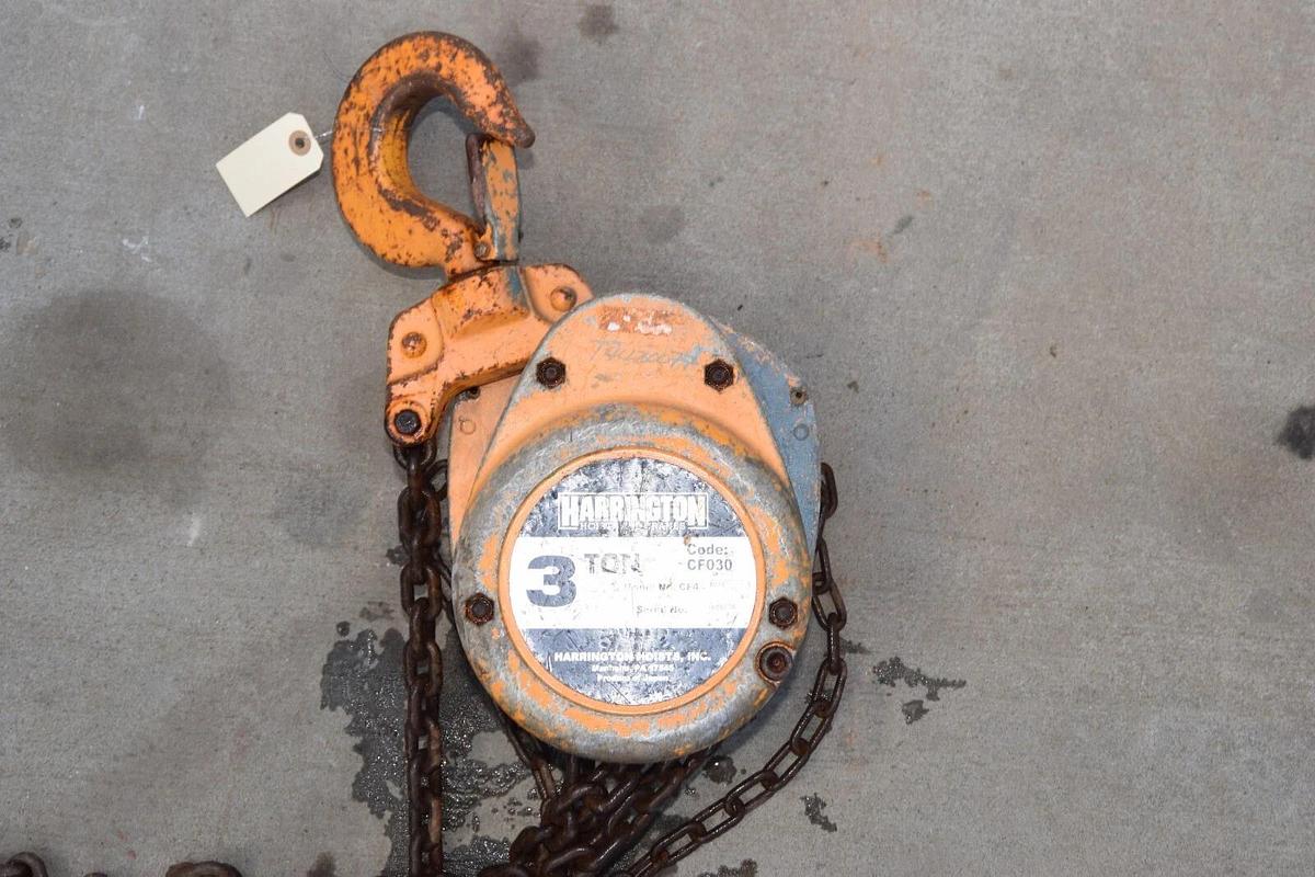 Used HARRINGTON CF030 3-Ton 3 Ton 3T Manual Overhead Chain Hoist (20' Chain Drop)