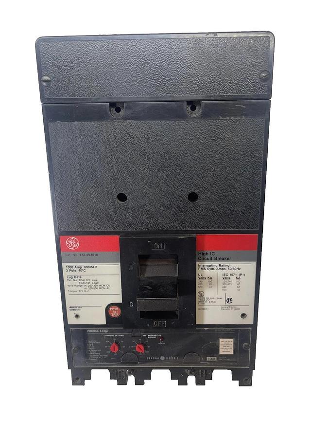 Used GE TKL4V4610 Hi IC Circuit Breaker 1000 Amp 600VAC 3Pole, Micro Versa Trip T4VT