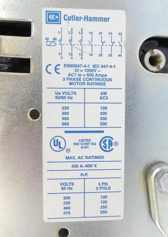 Cutler-Hammer CE15TN3 Series B1 Contactor 600V 24V coil 420A 420, 10-7050-3, New