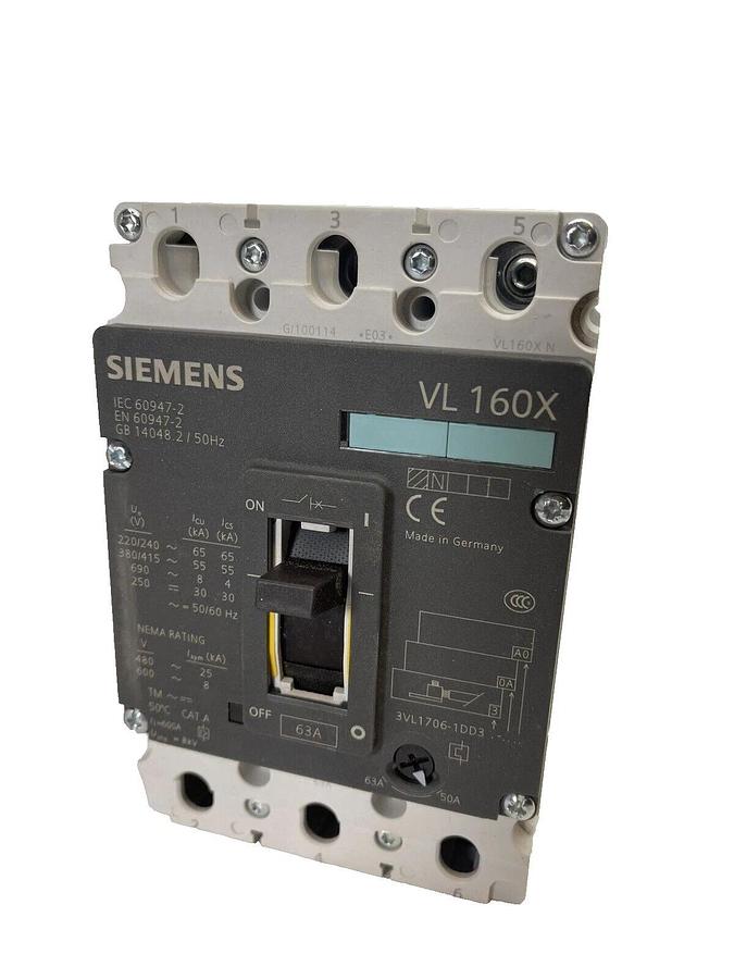 Siemens 3VL1706-1DD33-0AA0-Z, 3 Pole, 63 amp, Circuit Breaker, Open Box - NEW