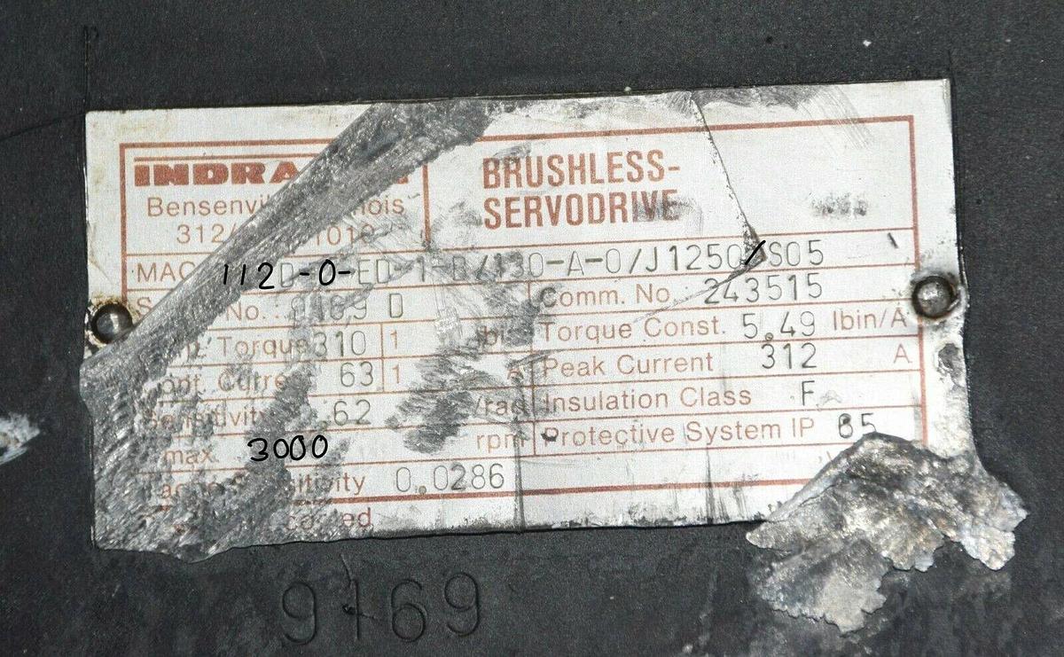 Used Indramat MAC112D-0-ED-1-B/130-A-0/J1250/S05 Brushless Servo Motor 3000 RPM 312A