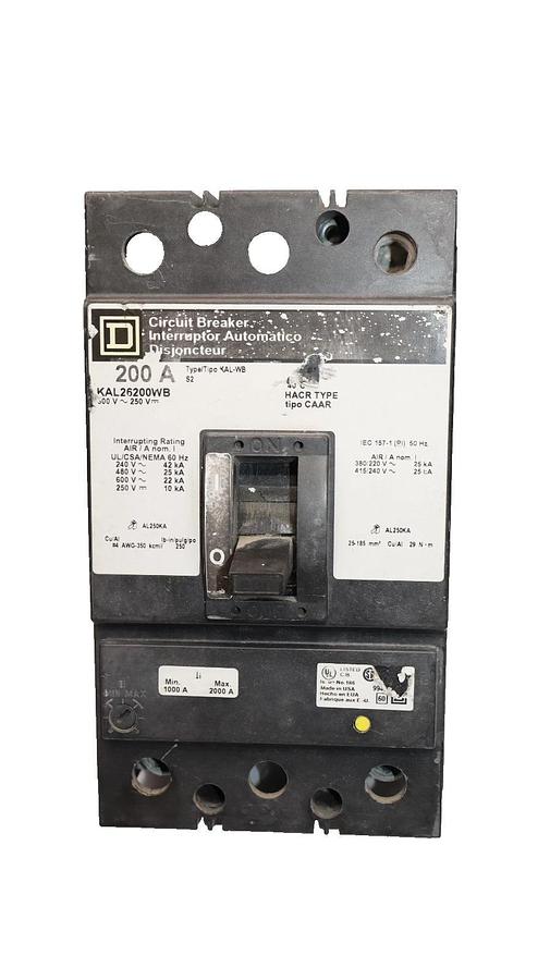 Used Square D KAL26200WB 200A Amp 2P 600V ~ 250V Circuit Breaker