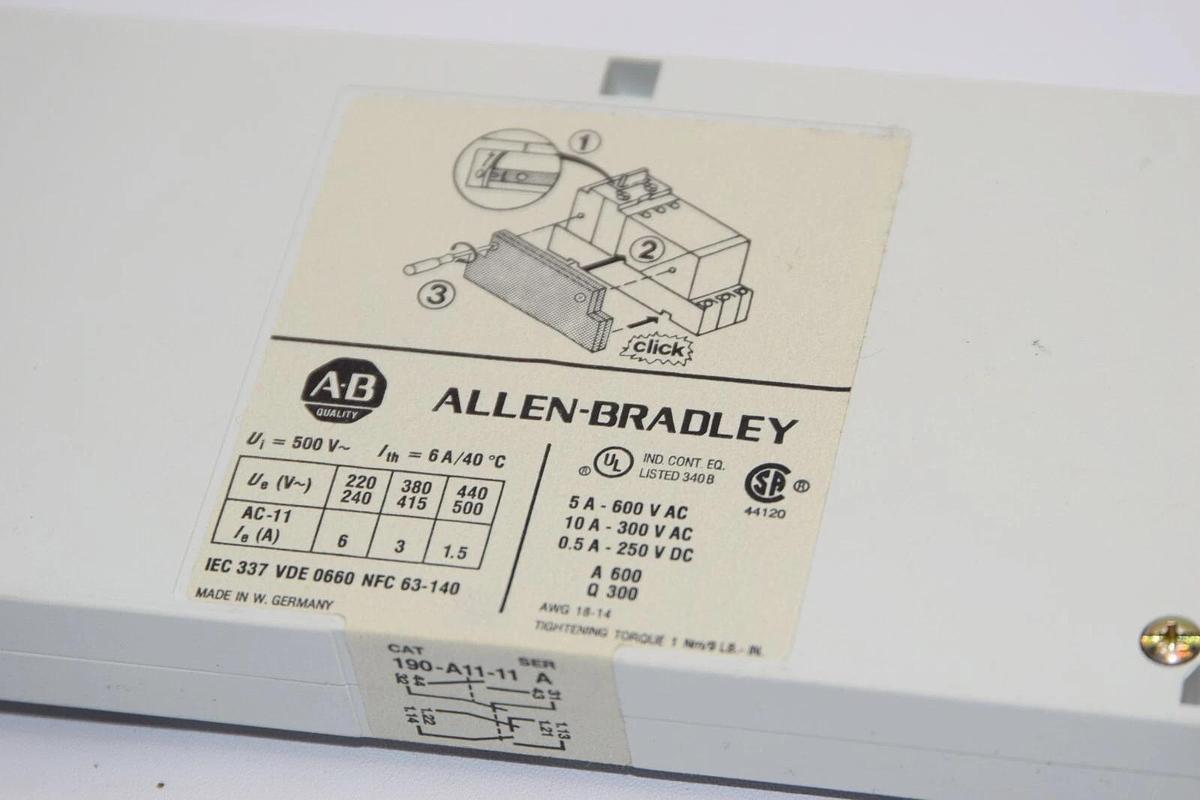 (NEW) ALLEN BRADLEY 190-A11-11 Series A Auxiliary Contact