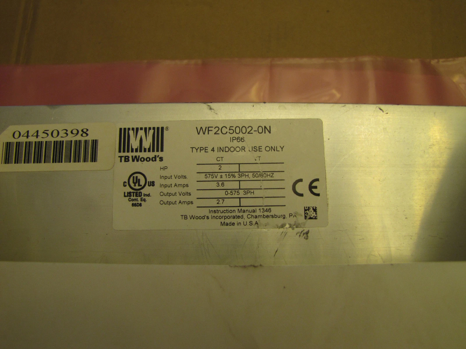 Used TB Woods Wood's WF2 Sensorless Vector Drive WF2C5002-0N WF2C50020N 2hp 2 hp 575v
