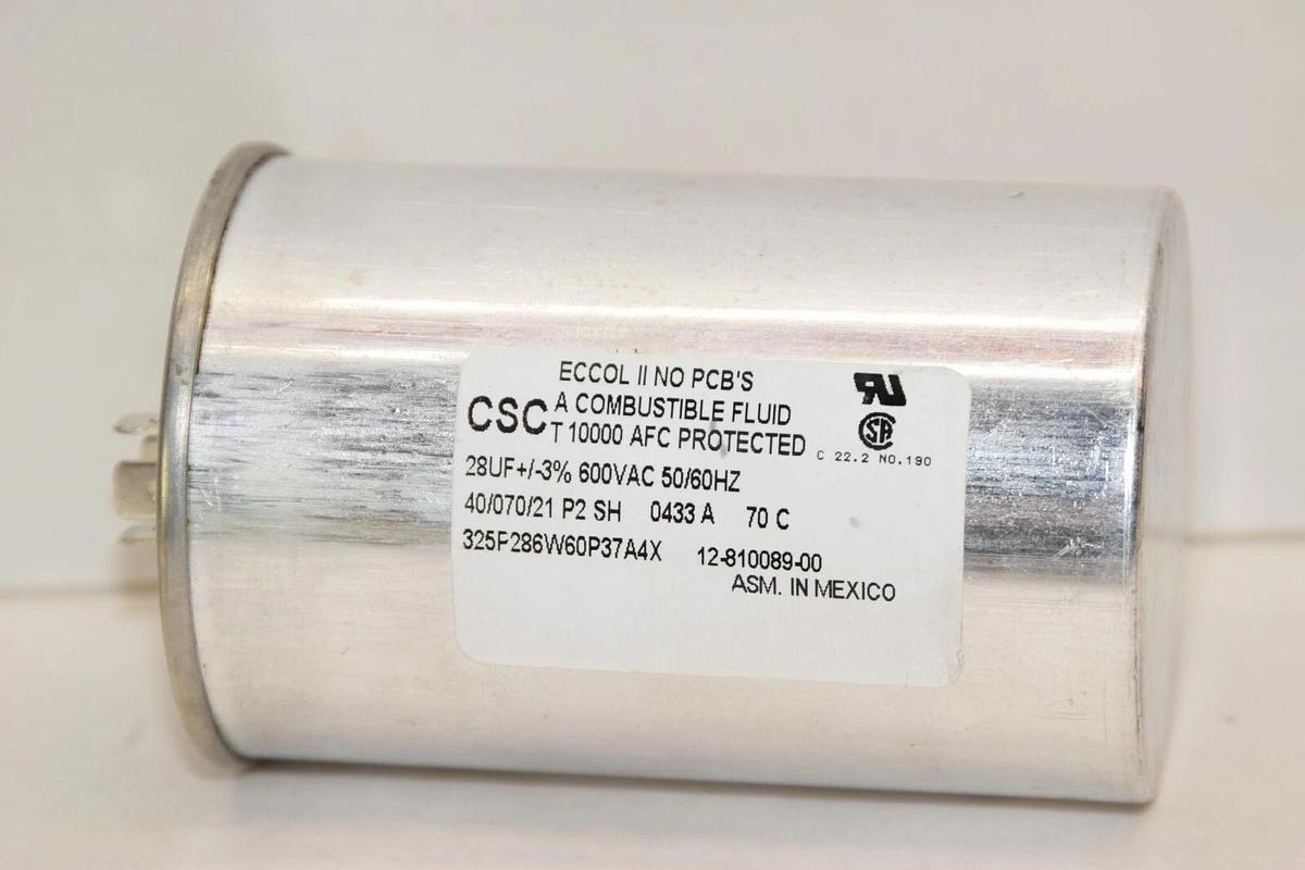 Used CSC 12-810089-00 325P286W60P37A4X 28uF 600Vac 50/60Hz +/-3% Capacitor