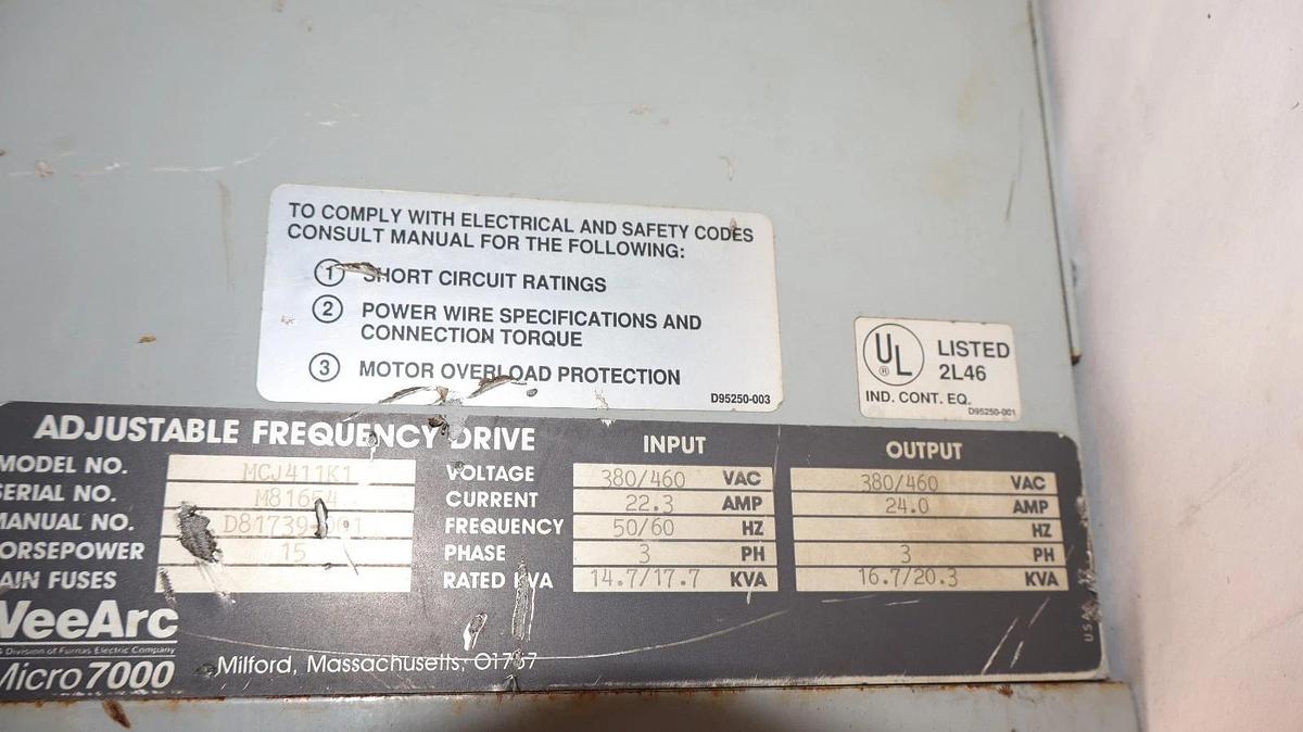 Used FURNAS VeeArc Micro7000 Drive MCJ411K1 15HP 15 hp 3PH 22.3A 380/460v