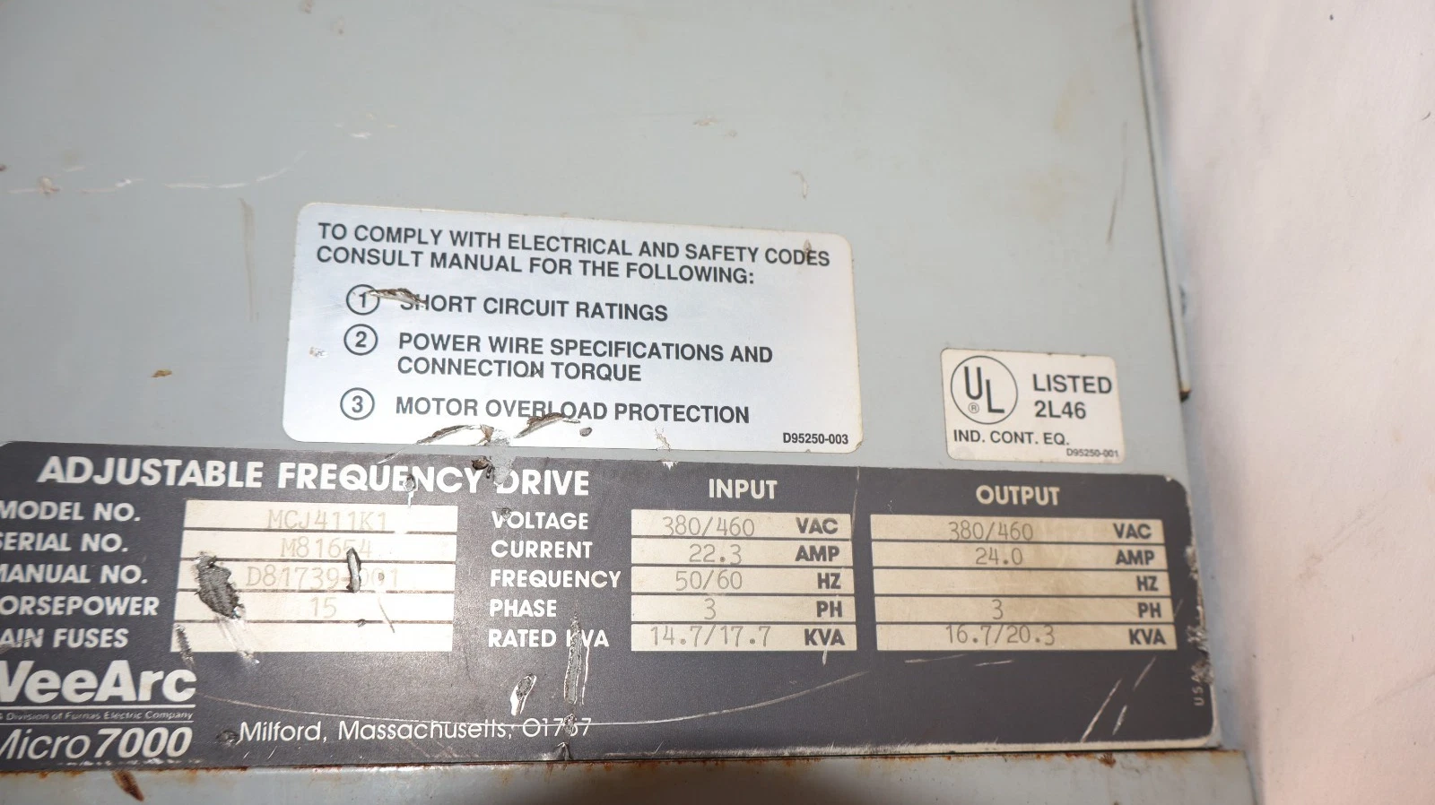 Used FURNAS VeeArc Micro7000 Drive MCJ411K1 15HP 15 hp 3PH 22.3A 380/460v