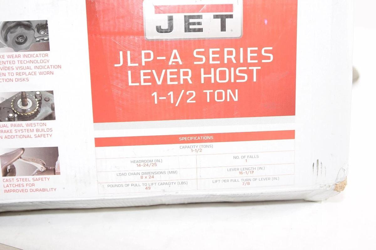 JET 1-1/2 1.5 Ton Lever Hoist JLP-A Series 1.5T 1-1/2T 10' JLP-150A (New)