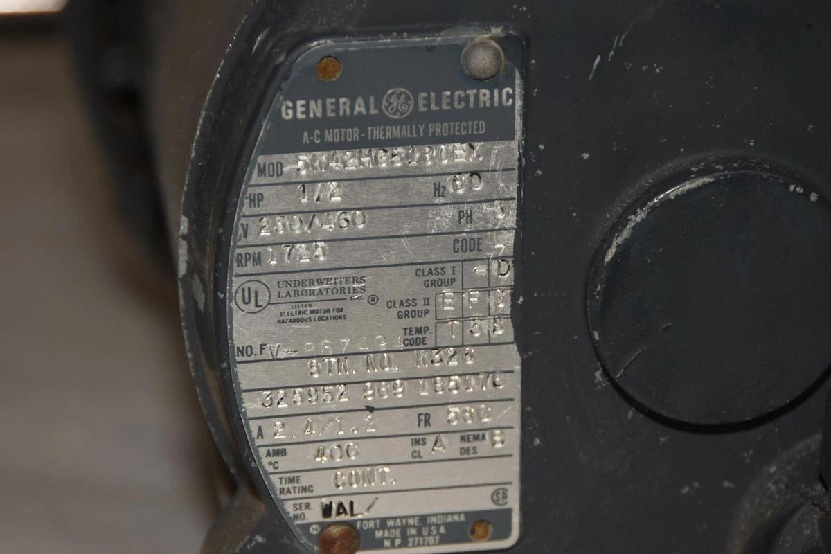 Used GE 5K42HG5180EX 1/2hp .5hp Motor 230/460V 3ph w/ Patterson Gearmotor 20:1