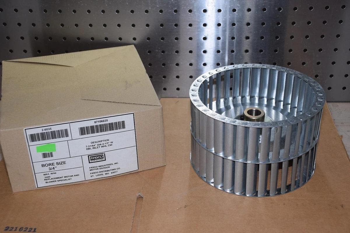 Fasco Galvanized Blower Wheel 2-6035 87106035 7-31/64" x 4-1/2" - 3/4" Bore NEW