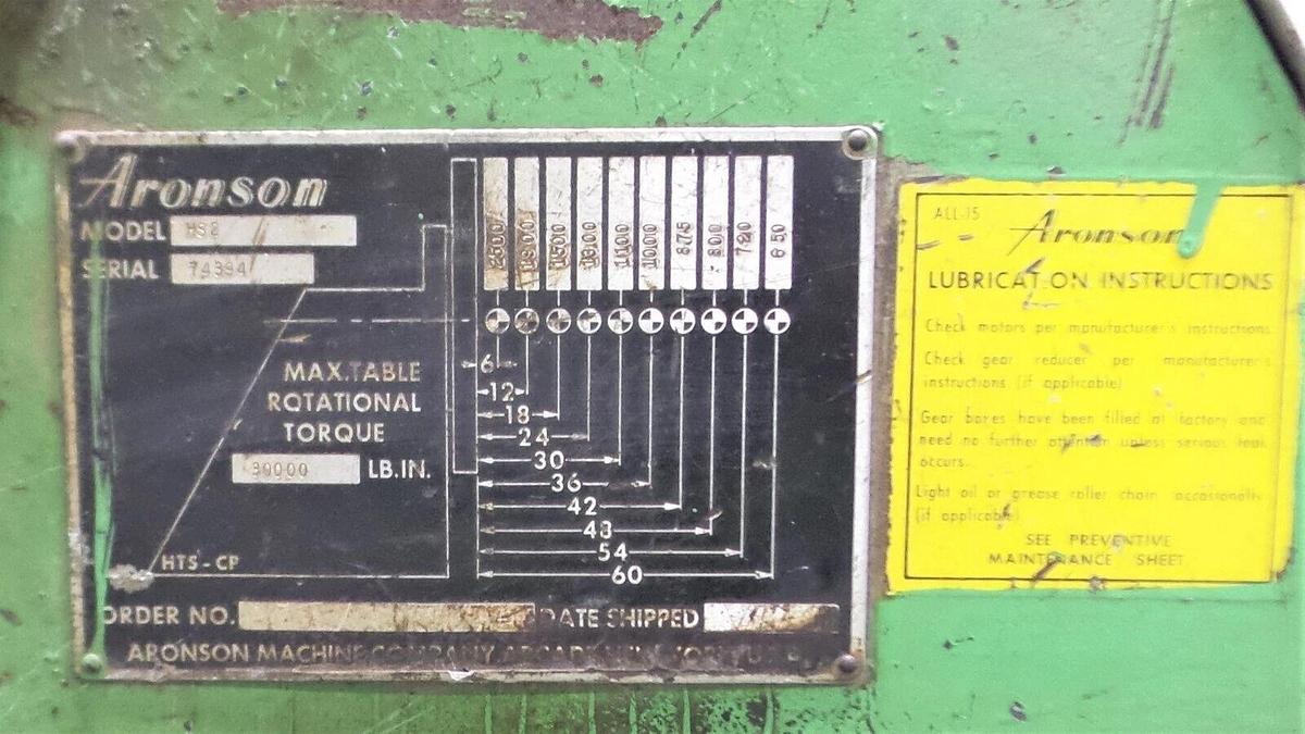 Used Aronson Headstock / Tailstock Positioner HS2 with Rotational Torque 30" head