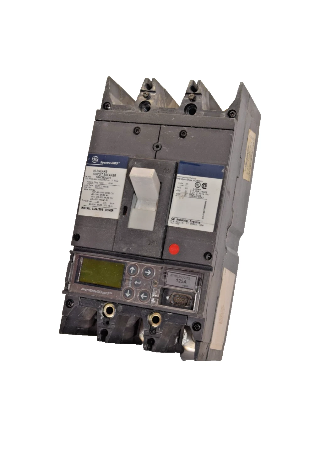 Used GE Spectra RMS Hi-Break Breaker 150A 150 Amp 600v 3p SGHC3601L3XX 125a plug
