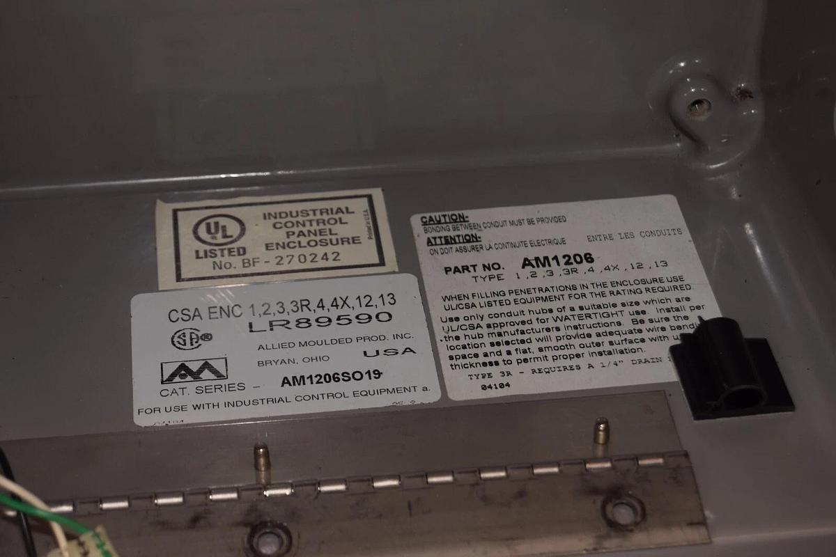 Used ANDERSON AM1206 AM1206SO19 12" x 10" x 6-3/4" OD Plastic PVC Control Enclosure