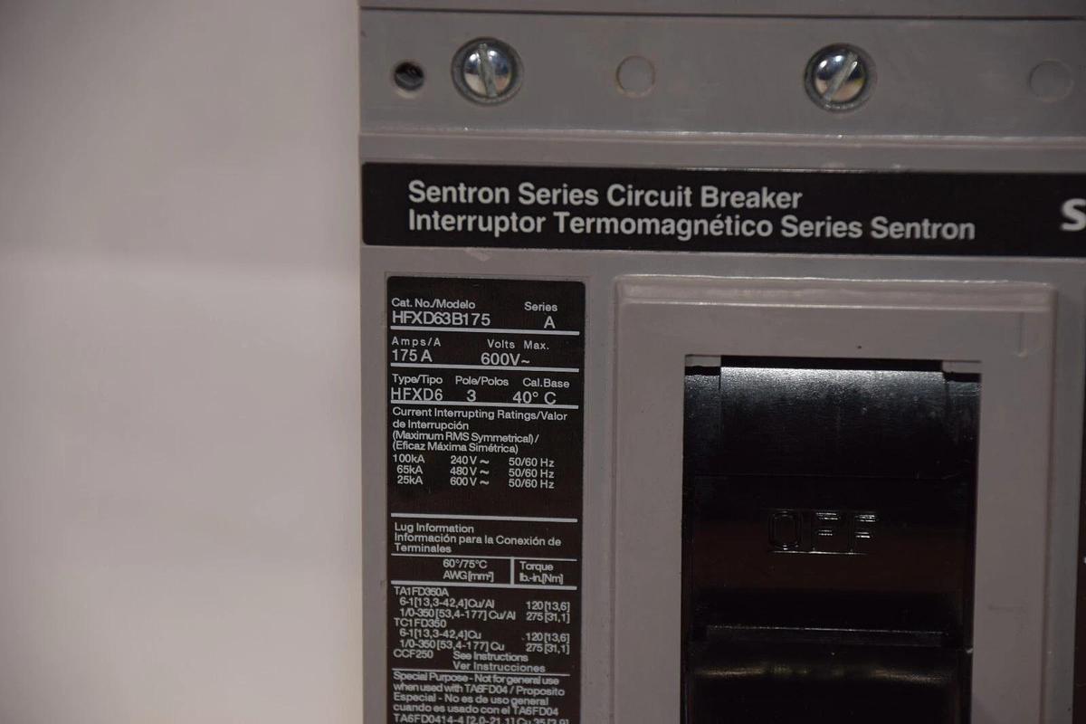 (NEW) SIEMENS HFXD63B175 Ser. A 175A Amp 600V 3P Sentron Series Circuit Breaker
