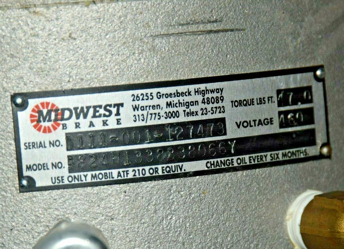 MIDWEST BRAKE 9824H1338338066Y 47 ft lbs 460v 1-1/2" 9824-H1338-3380-66Y NEW