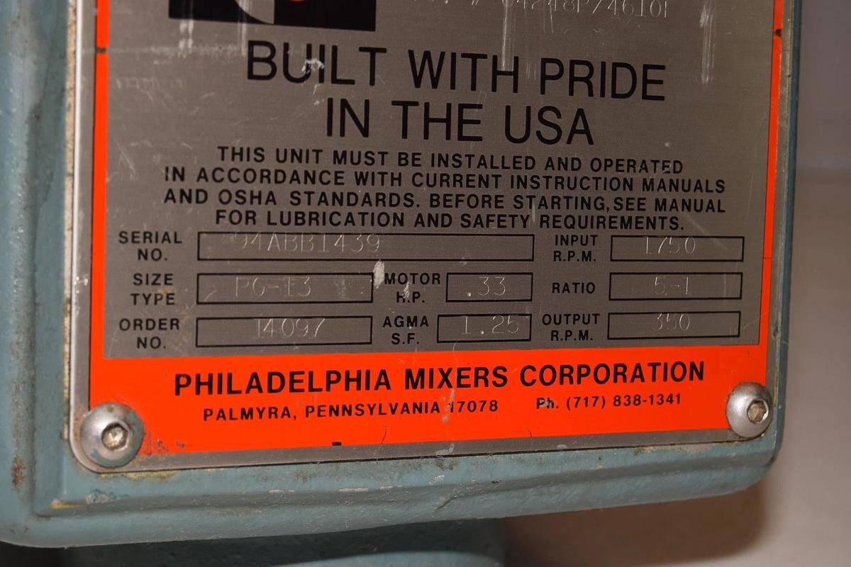 Philadelphia Portable Mixer Tank Agitator PG-13 1/3hp 350rpm 3ph Lightnin NOS