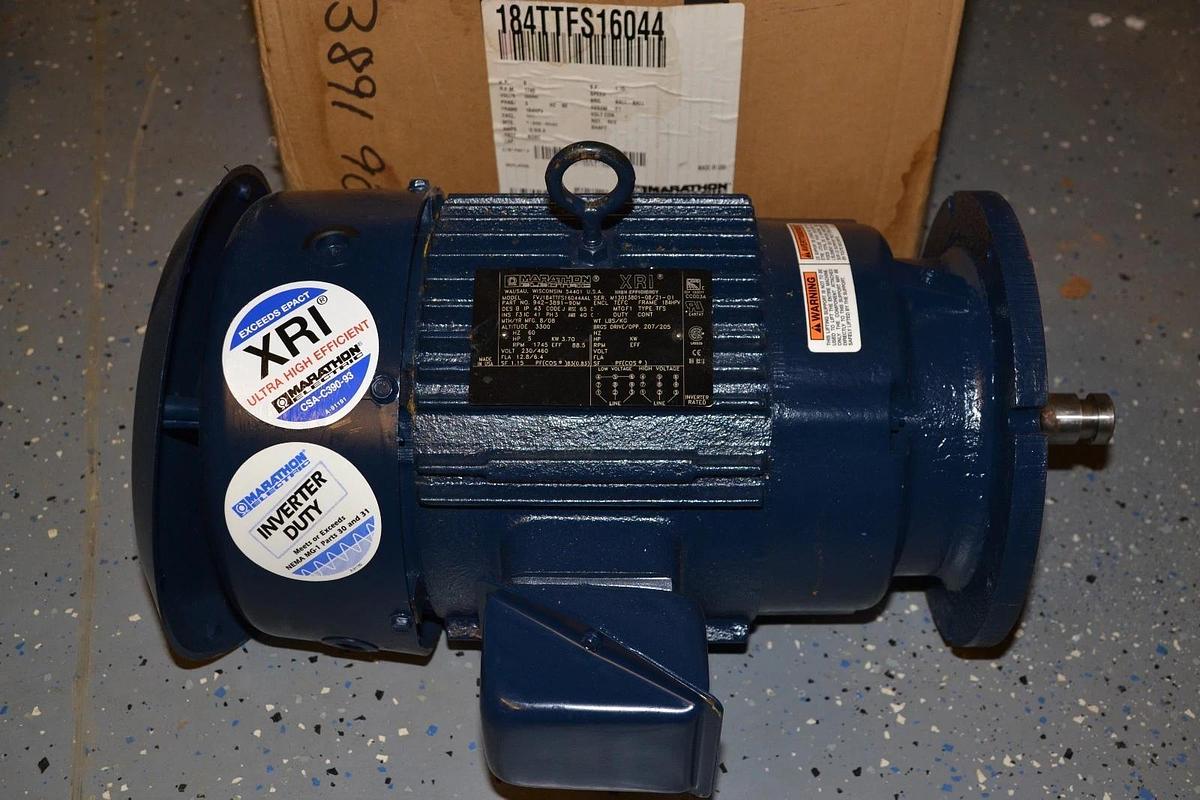 Used Marathon Motor 5hp  FVJ184TTFS16044AAL  942-3891-90M  230/460v 3ph 5hp 1745rpm