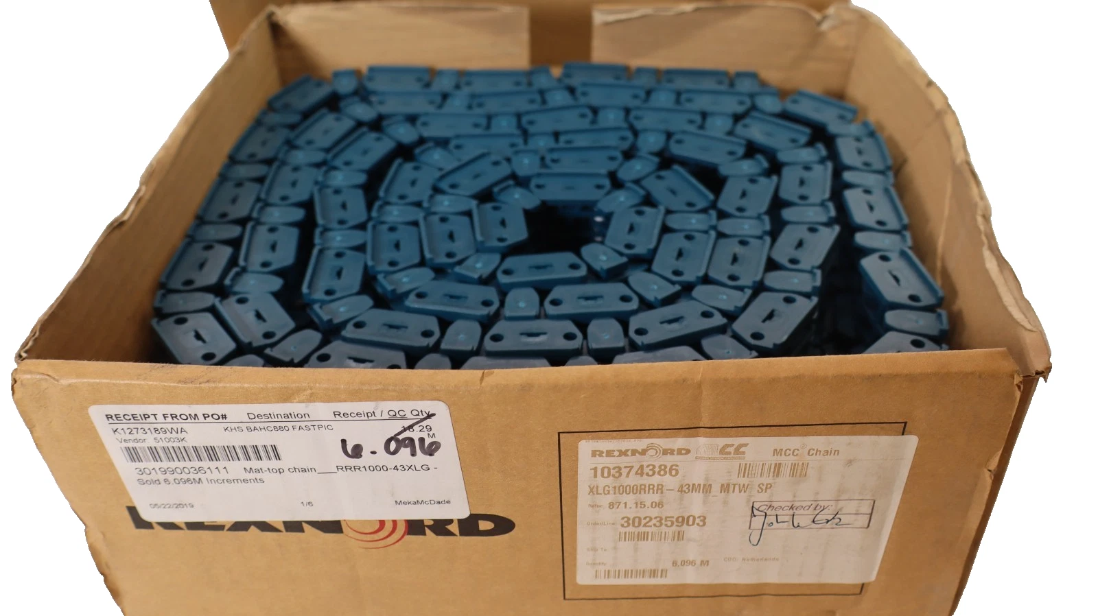 Rexnord MCC Mat-Top Chain Conveyor RRR100-43XLG XLG1000RRR-43MM-MTWSP 6.096m NEW