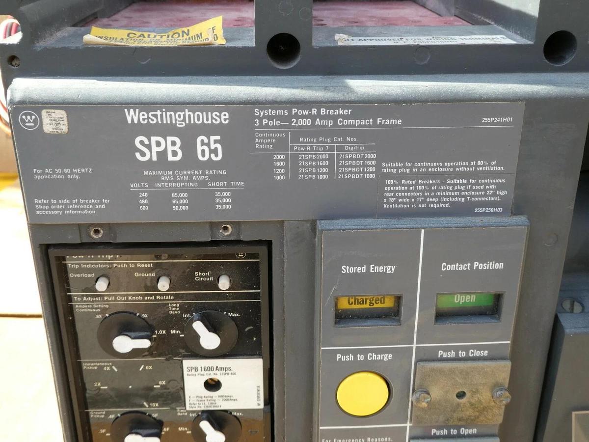 Used Westinghouse SPB 65 2000A Drawout Pow-R Breaker  w/ 1600 Amp Plug SPB100 2000 A