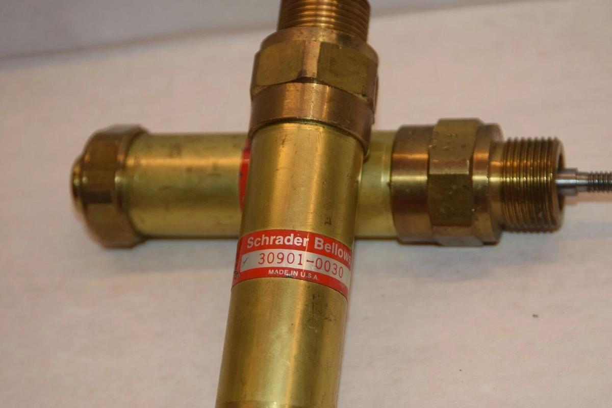 Used (3) SCHRADER BELLOWS 30901-0030 309010030 3" STROKE BRASS PNEUMATIC CYLINDER