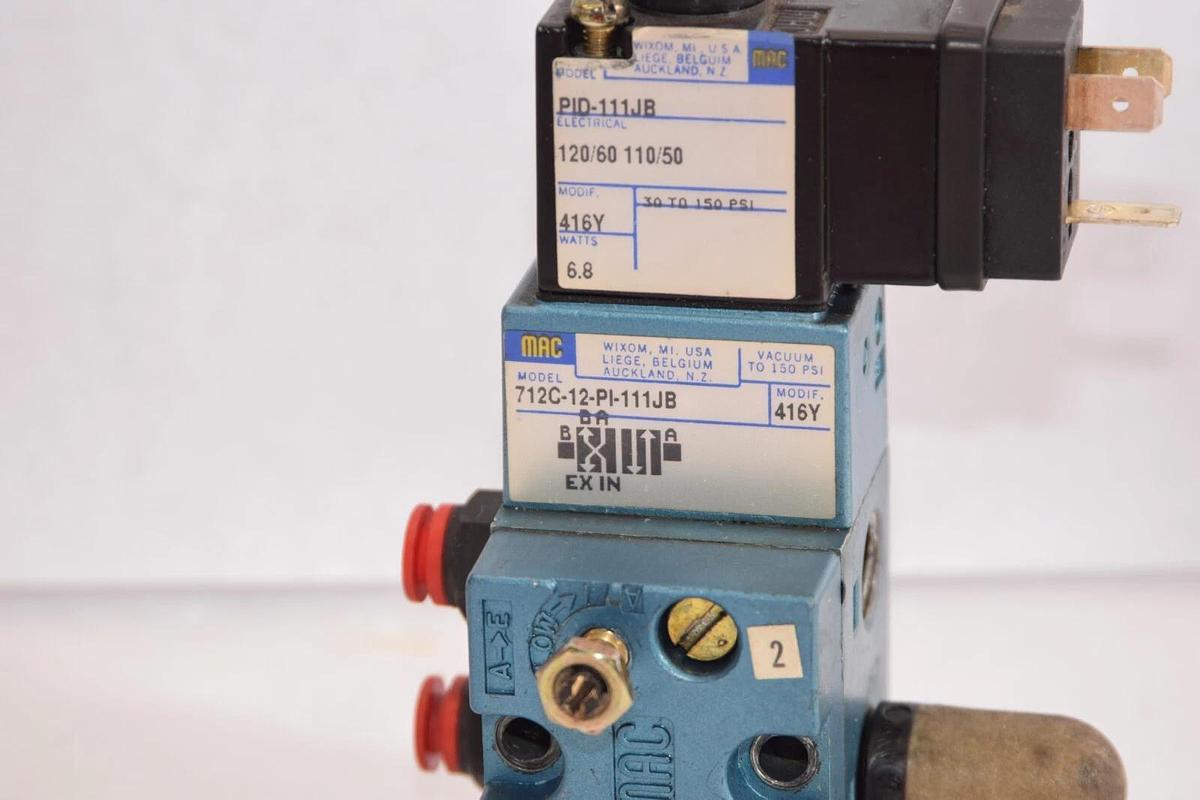 Used MAC VALVES INC. 712C-12-PI-111JB With PID-111JB 110/120V 50/60Hz Solenoid Valve