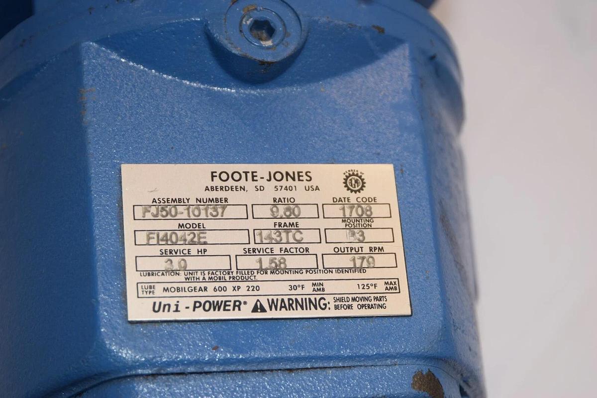 NEW FOOTE-JONES F14042E FJ50-10137 9.80 Ratio 3.0HP 173rpm Gearbox Speed Reducer