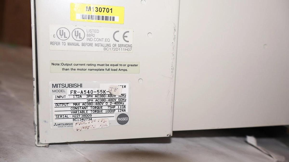 Mitsubishi Drive FR-A540-55K-TF FRA54055KTF 172a 3ph 380-480v 75hp 100hp *Refurb