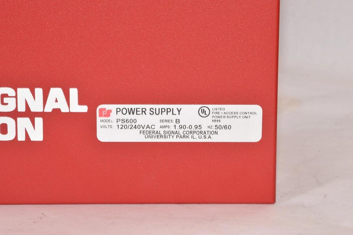 FEDERAL SIGNAL PS600 Ser. B 120/240Vac 1.9-.95A Battery Back-up Power Supply NEW