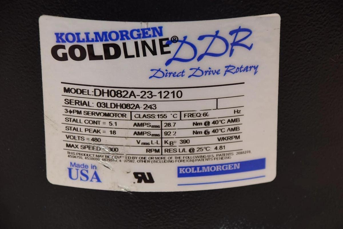 Used KOLLMORGREN DH082A-23-1210 300rpm Goldline DDR Direct Drive Rotary Servo Motor