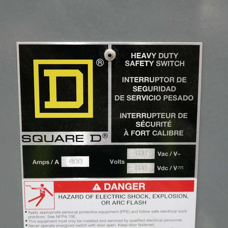 Square D Safety Switch 800A Heavy Duty Fusible 800 Amp H367N 600V 4W NEMA 1 NEW
