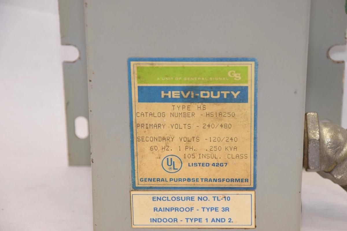 Used GENERAL SIGNAL HS1A250 Type HS 240/480V .250kva 1 Ph General Purpose Transformer