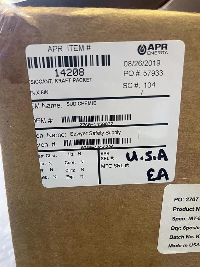 Used 6 bags, Wisesorb Montmorillonite large Desiccant Bag, Size 80 Units, MIL-D-3464E