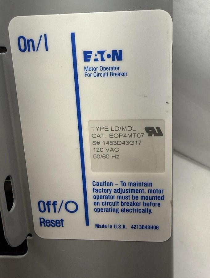 Used Eaton LD MDL EOP4MT07 Motor Operator Breaker Breaking 120vac E0P4MT07