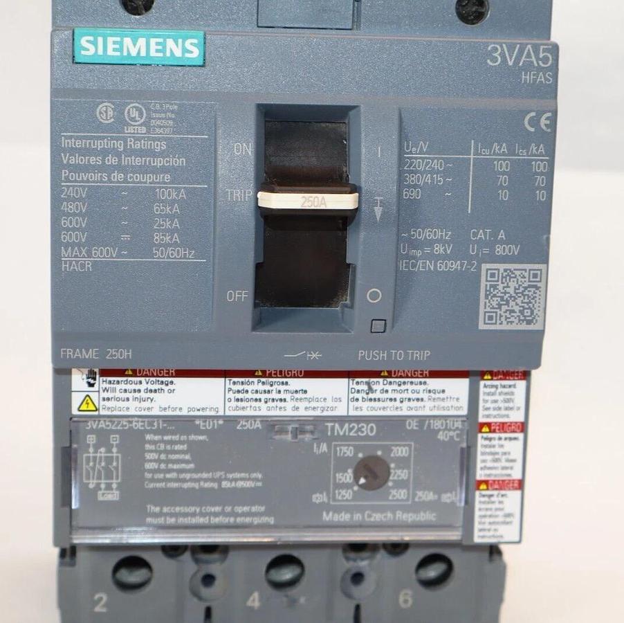 Siemens  3VA5 HFAS Circuit Breaker 250A 250 Amp 3VA5225-6EC31-0AA0 250H 3p NEW