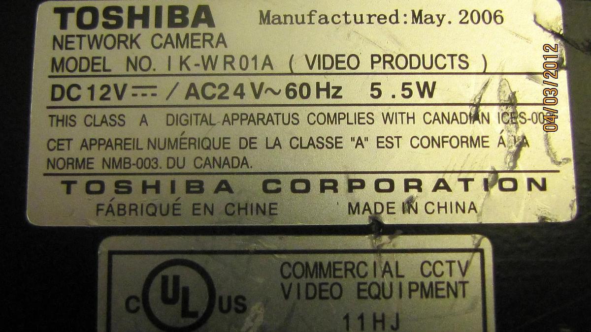 Used Toshiba IK-WR01A Surveillance/Network Camera - Color IK WR01A IKWR01A