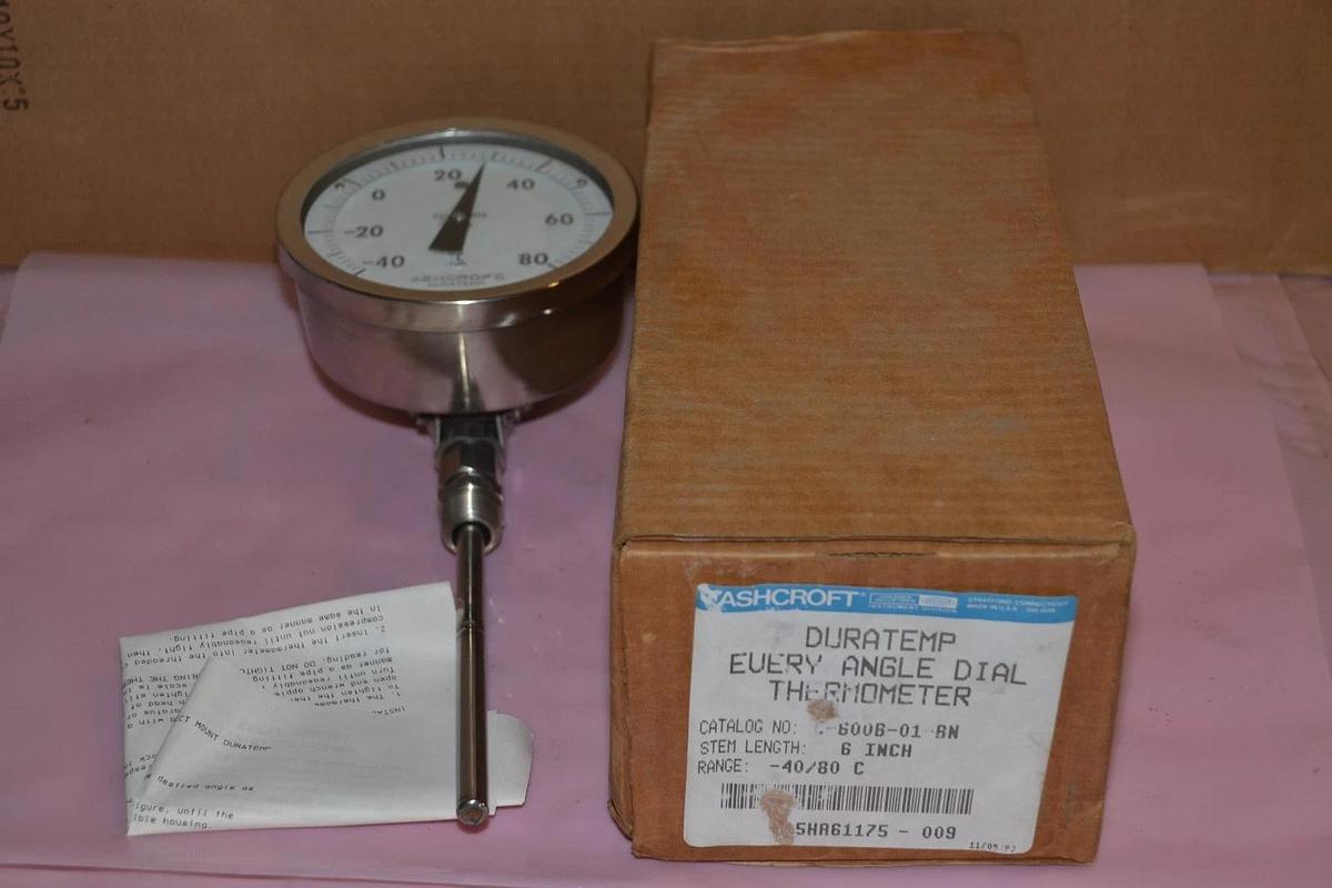 Ashcroft Duratemp Every Angle Dial Thermometer C-600B-01-BN 6" -40/80C NEW