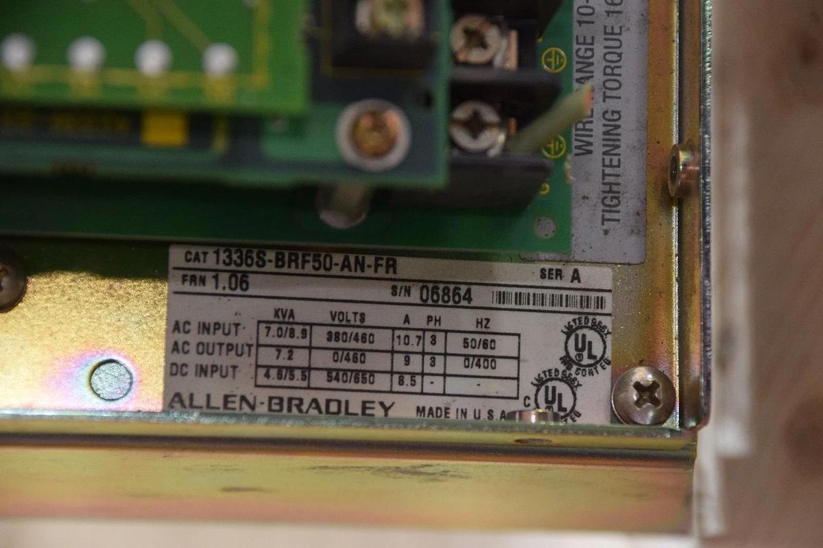 Used ALLEN-BRADLEY 1336S-BRF50-AN-FR Ser. A  AC DRIVE 460VAC 5HP 7.2 KVA
