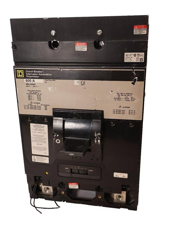 Used Square D Circuit Breaker 600 Amp 600A MAL26600 600v MAL S2 Shunt Trip: MA11021