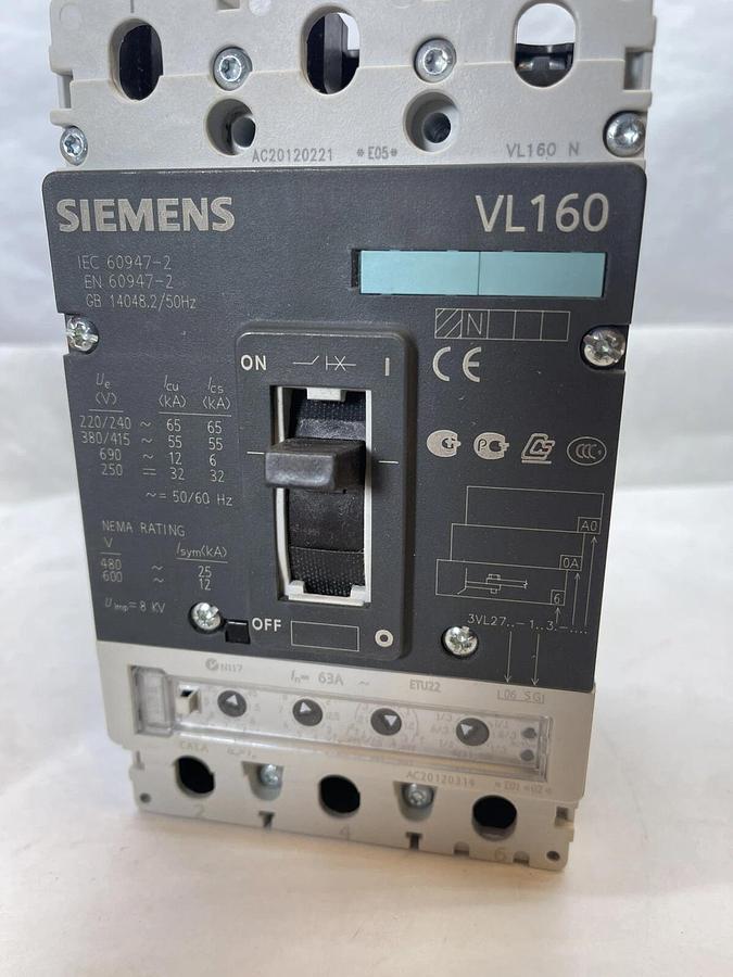 Siemens 3VL2706-1SG36-0AA0 Z, 63 amp, 3VL2706-1SG36-0AA0-Z Breaker, Open Box NEW