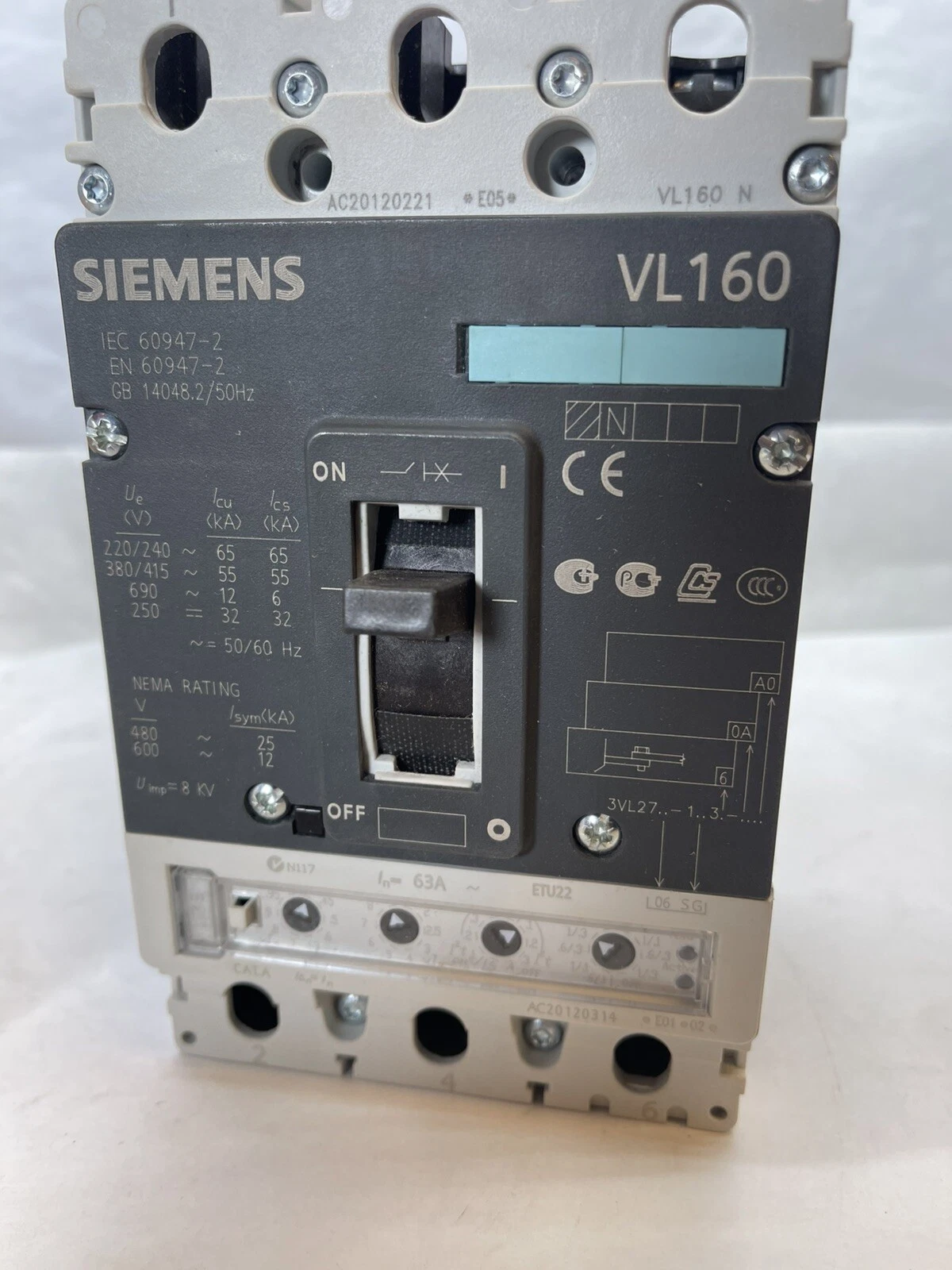 Siemens 3VL2706-1SG36-0AA0 Z, 63 amp, 3VL2706-1SG36-0AA0-Z Breaker, Open Box NEW