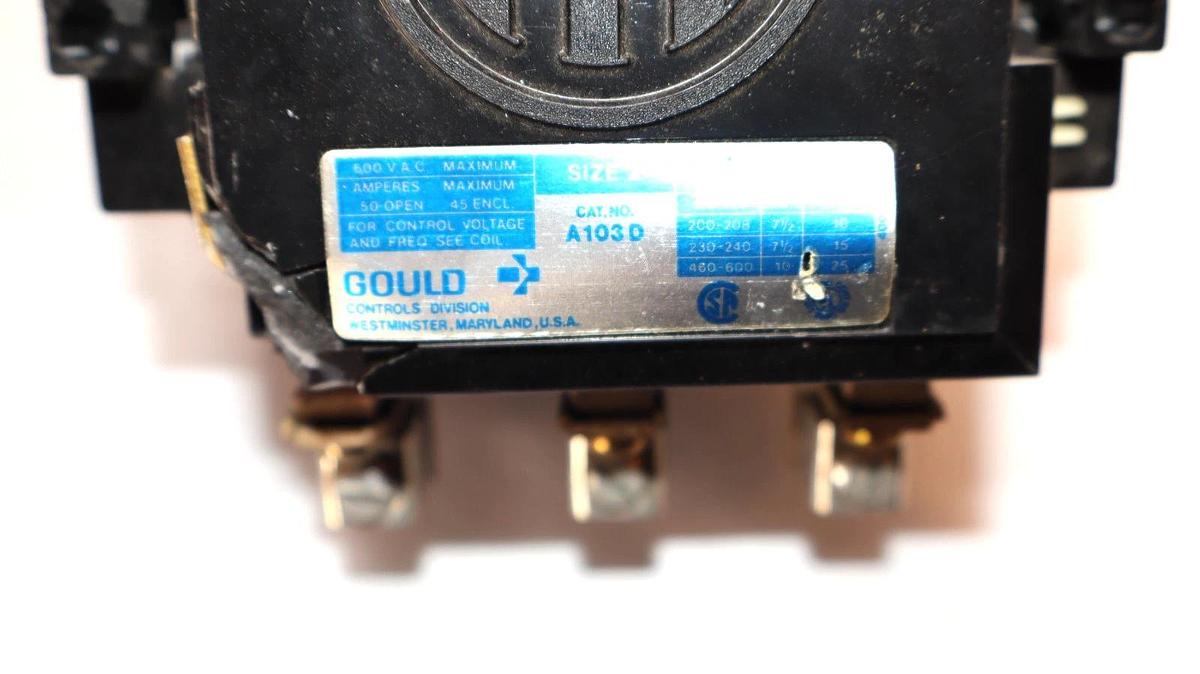 Used Gould A103D Size 2 Contactor With F10N0CL Auxiliary Contact *Chipped*