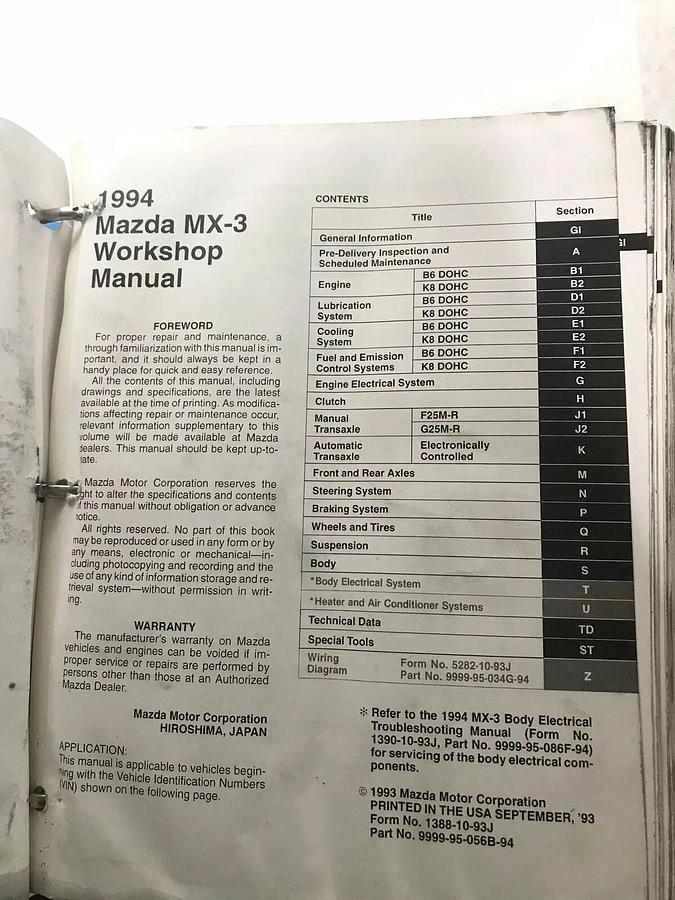 Used 1994 Mazda MX-3 MX3 Original Shop Repair Manual factory OEM  94