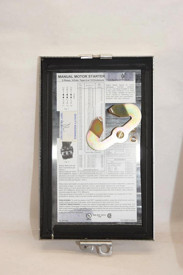 EATON B100W0C 2606D83G01 Size 0 3Ph Nema 4 Stainless Steel SS Manual Starter NEW