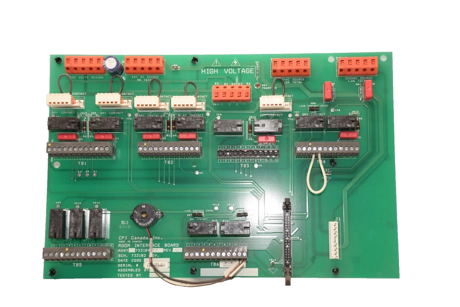 Used CPI CANADA 733184 00 , 733182 Room Interface Board Card
