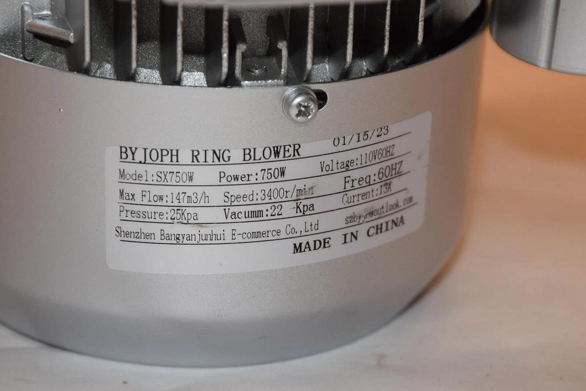 (NEW) BYJOPH SX750W 1HP 110V 60Hz Ring Blower For Air Blowing or Suction