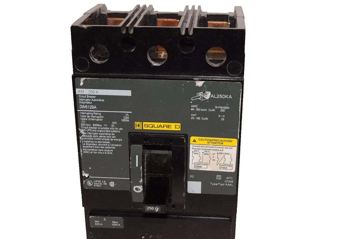 Used Square D 250A Circuit Breaker 0W6129A KH 250 Amp 3 Pole