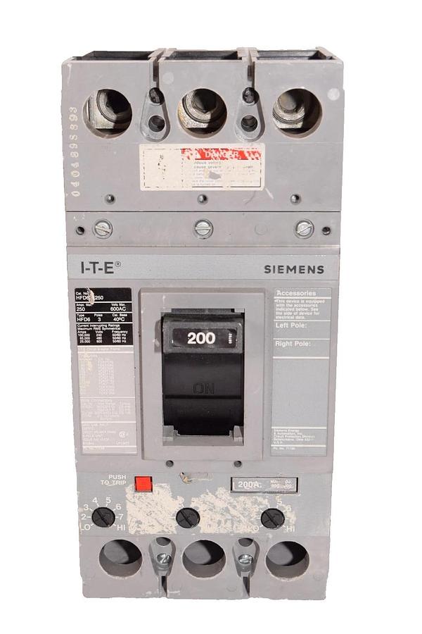 Used Siemens I-T-E Circuit Breaker 200 Amp 200A w/ Chassis HFD63F250 3 Pole 200a trip