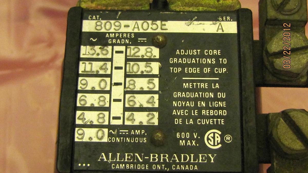 Used Allen Bradley AB RELAY SER,A SER A 809-A05E 809 A05E 809A05E