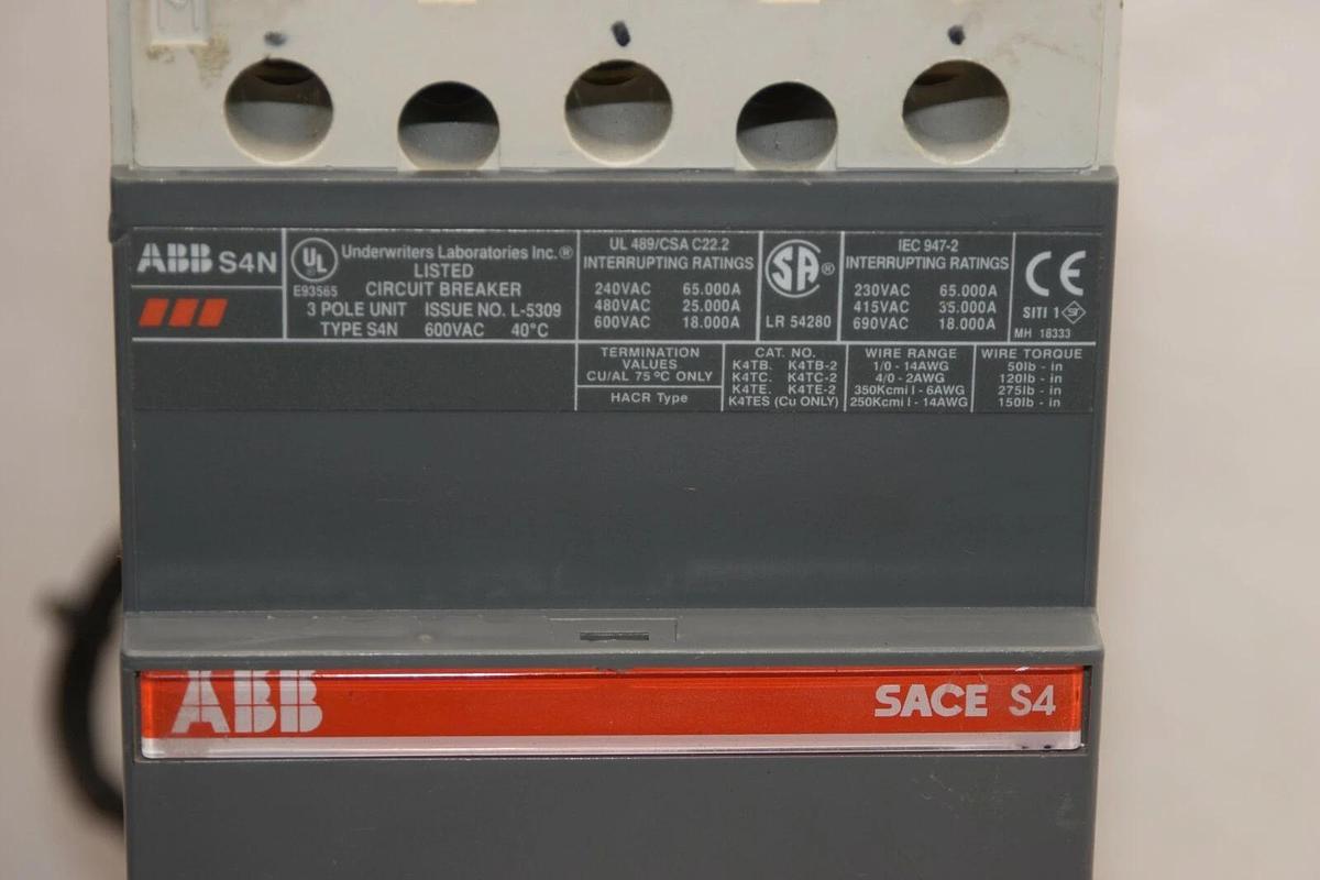 Used ABB 122160027-001 S4N250BESA1S8 3P 250A 250 Amp A Circuit Breaker
